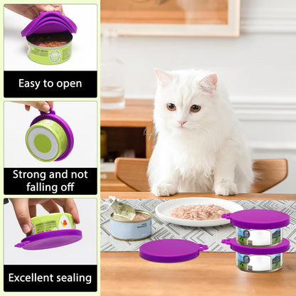 PINE & LINEN 4 Pcs 2.5inch Durable Pet Can Lids, Silicone Small Pet Can Covers Waterproof Cat Food Cans Lids for 3 oz Cat Food Cans（Yellow+Red+Pink+Blue）
