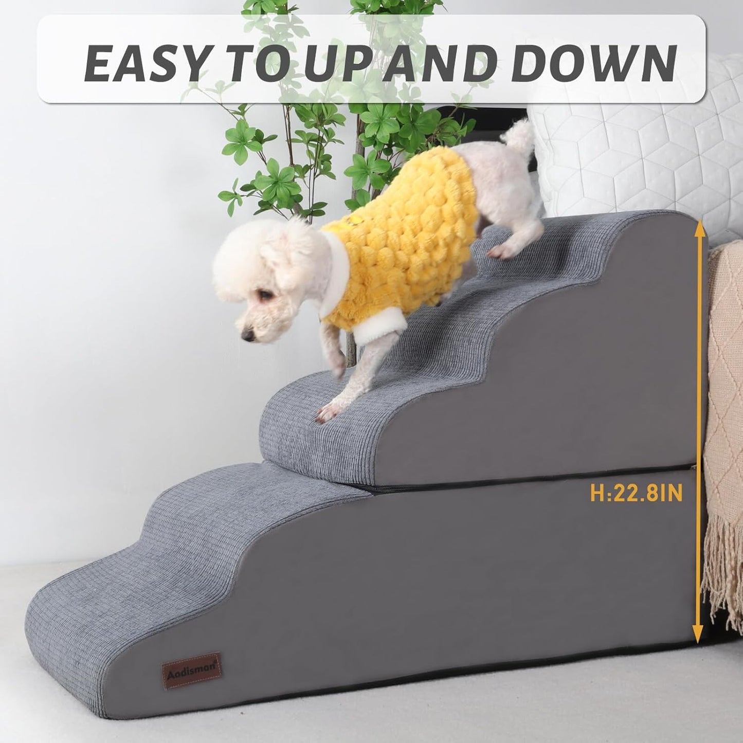 Aodisman 3-Step Dog Ramp and Stairs for Sofa and Chair - Non-Slip Sturdy Pet Steps for Small Dogs and Cats,15.7" H,Grey