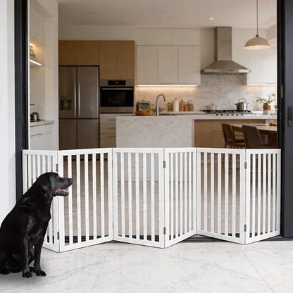 Dog Gate Indoor, Freestanding Dog Fence for The House, Doorways, Hallways,or Stairs,Pet Gate Foldable Wooden,Expandable 24" Height 3 Panels,White