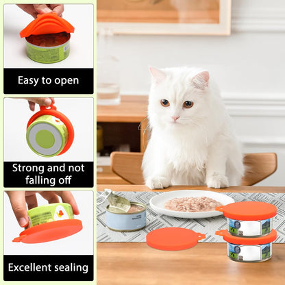 PINE & LINEN 4 Pcs 2.5inch Durable Pet Can Lids, Silicone Small Pet Can Covers Waterproof Cat Food Cans Lids for 3 oz Cat Food Cans（Yellow+Red+Pink+Blue）