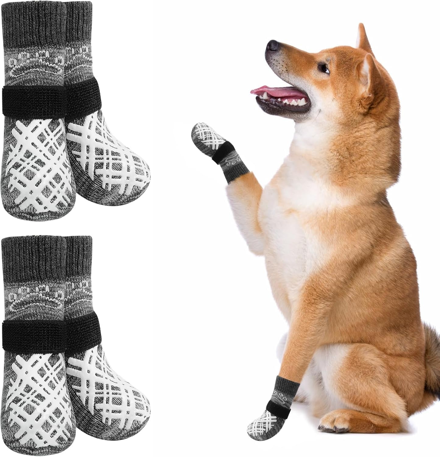 BEAUTYZOO Dog Socks to Prevent Licking Paws -Dog Shoes for Hot Pavement & Hardwood Floors Anti Slip, Traction Control Boots & Paw Protectors with Double Side Grips for Small Medium Large Senior Dogs
