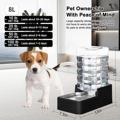 RIZZARI 10L Stainless Steel Dog Water Dispenser – Large Capacity Gravity Auto-Refill Waterer with Anti-Tip Design for Large Dogs, Ideal for Living Rooms, Offices & Indoor Pet Spaces