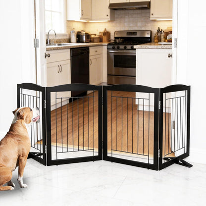 ZJSF Freestanding Dog Fence Indoor, Foldable Dog Gate for Doorways, Stairs or Hallways, Sturdy Wood Extra Wide Pet Gate with Support Feet for The House, White, 24 "Height-3 Panels