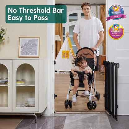 Babelio Baby Gate for Stairs, Kitchen & Doorways, 26-43" W 28" H No Bottom Bar| Easy Installation| One-Handed Operation| Auto-Close| Hardware Mount (Drill Needed) Safety Dog/Pet Gate Indoor (White)