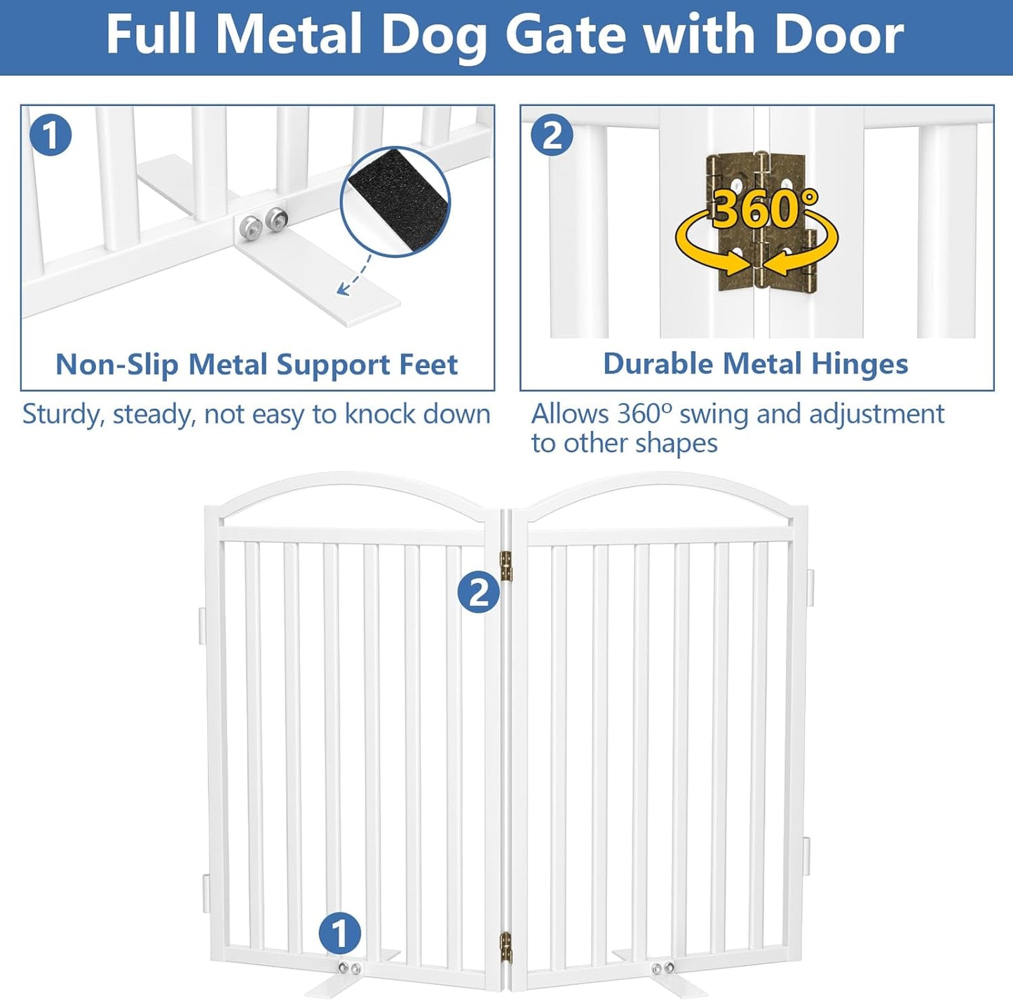 Malier Metal Freestanding Dog Gate, 32'' Height Outdoor Indoor Dog Fences, Extra Wide Foldable Puppy Gate for Stairs (Black, 【2 Panels】 40''W × 32''H)