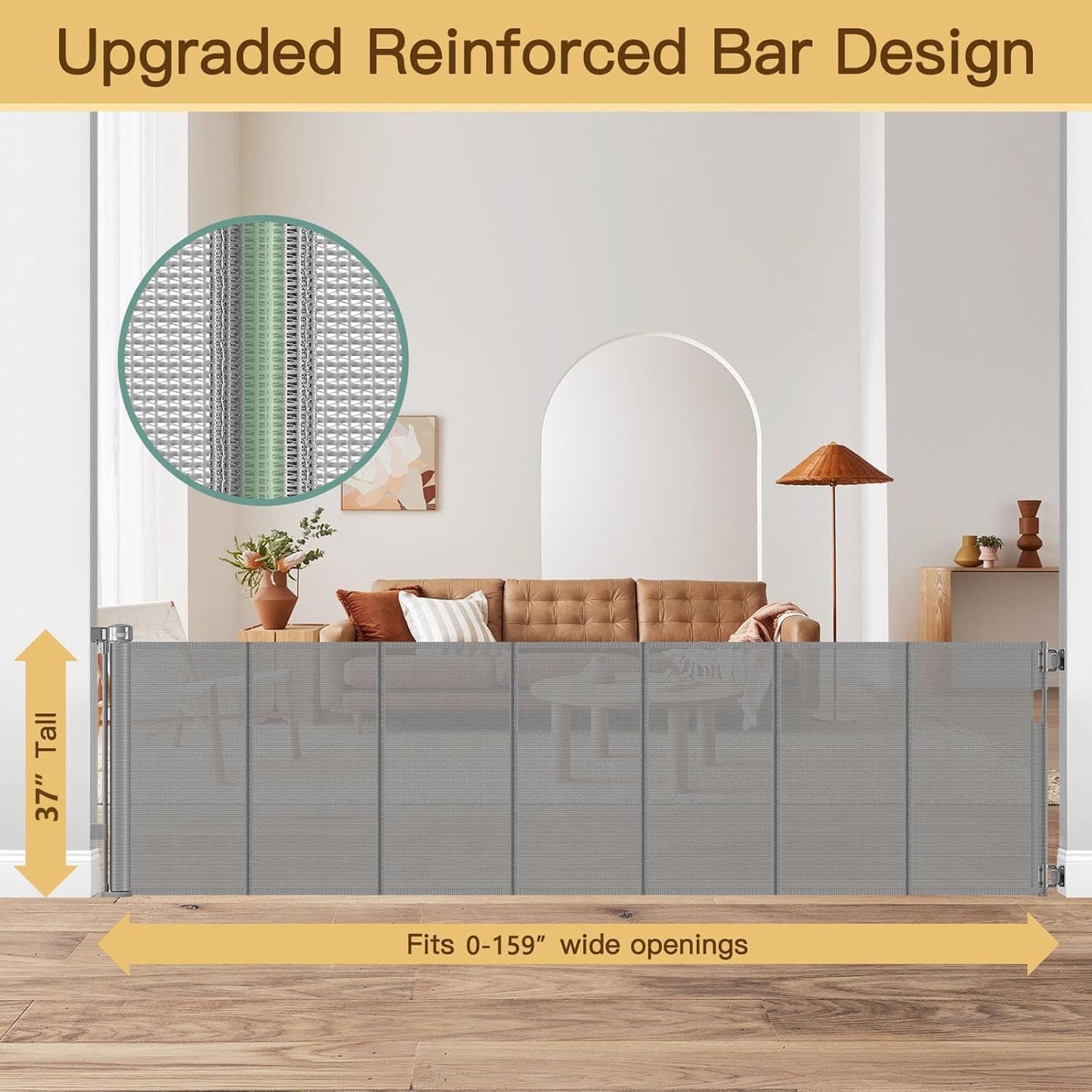 Reinforced 80 Inch Retractable Baby Gate Extra Wide Baby Gate for Wide Openings, Indoor/Outdoor Retractable Dog Gate for Doorway, Mesh Dog Gate Indoor Prevent Babies/Pets from Crawling Under, Black