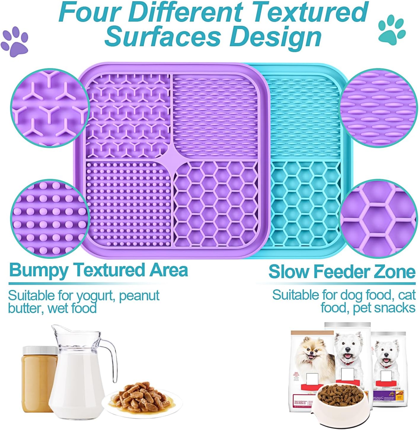LUKITO Lick Mat for Dogs & Cats 2 Pack with Suction Cups, Dog Lick Mat for Anxiety Relief, Dog Toys to Keep Them Busy, Peanut Butter Licking Pad for Boredom Reducer, Perfect for Bathing Grooming