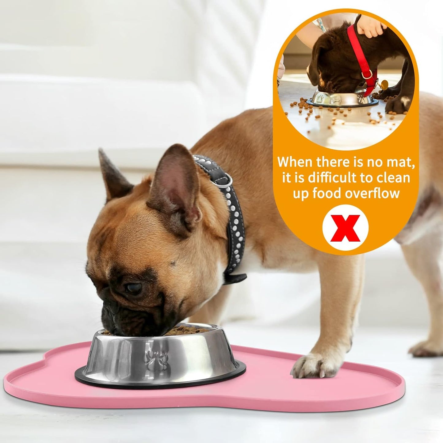 Ptlom Silicone Pet Placemat for Dogs and Cats, Non-Slip Waterproof Dog Feeding Bowl Mats for Food and Water, Small Medium Large Pet Puppy Tray Mat Prevent Residues from Spilling onto The Floor, Beige
