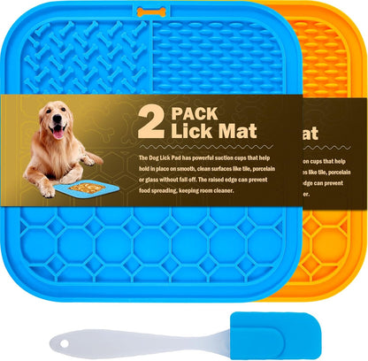Lick Mat for Dogs - Slow Feeder Licking Mat with Suction Cups for Peanut Butter, Food Treats & Yogurt - 2 Pack