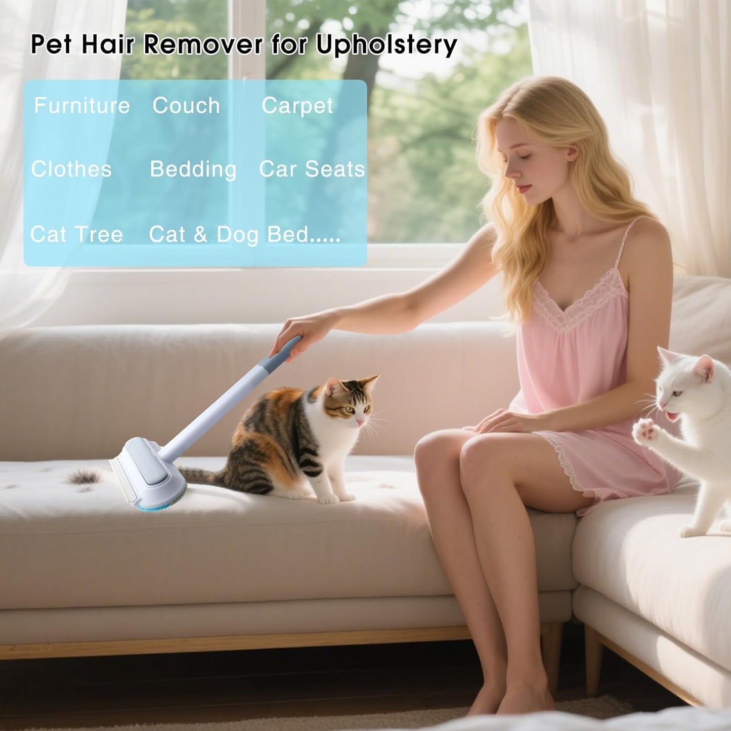 2 Pcs Pet Hair Remover for Furniture, Reusable Lint Roller for Couches, Carpets, Clothes, Bedding (17 Inch)