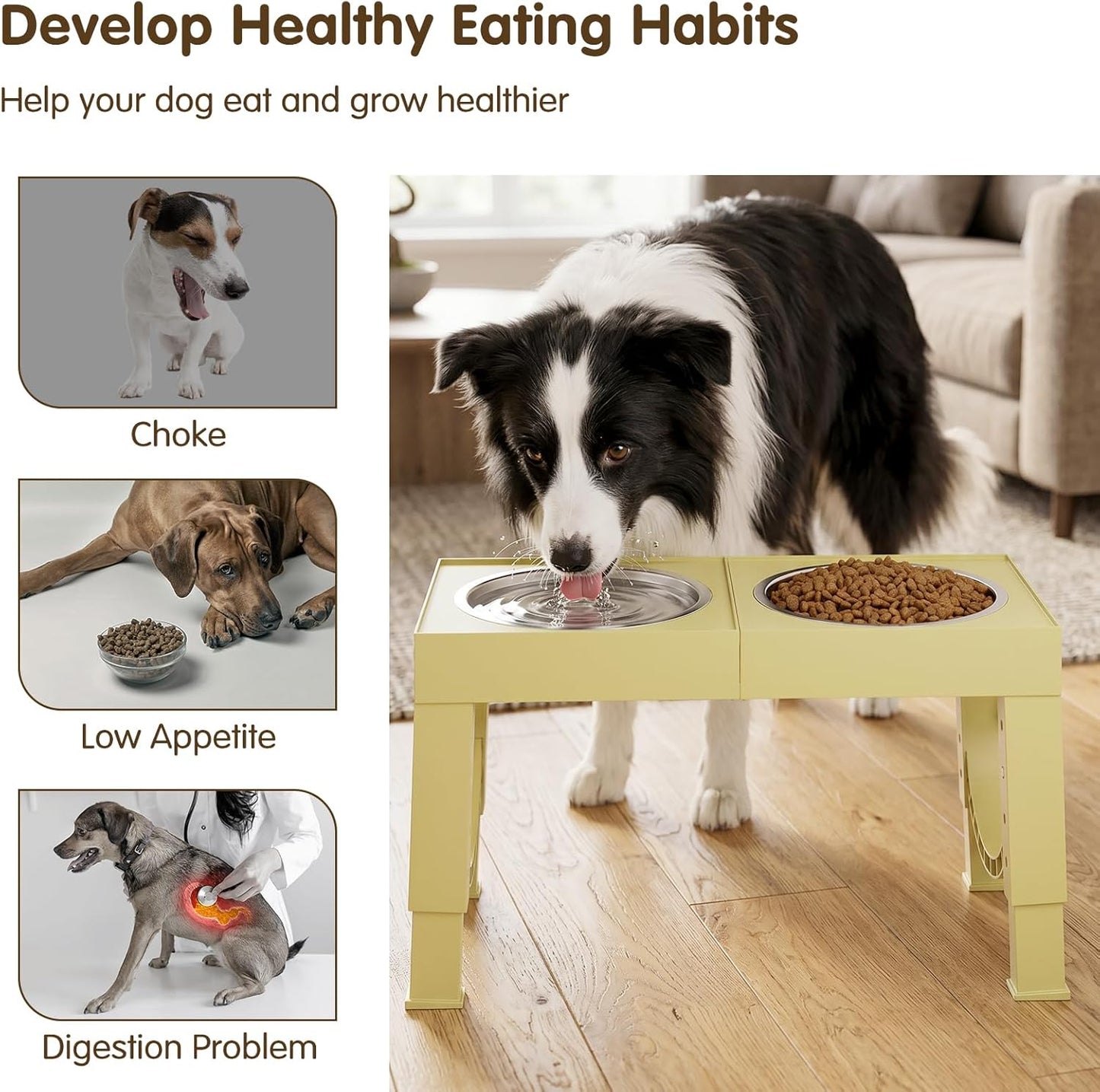 XIAZ Elevated Dog Bowls Large Breed Raised Dogs Bowl Stand Large/Medium Sized Dog Slow Feeder Dogs Bowls Food Water Stands 5 Heights Adjustable 9/11/12/14in Pet Feeder Dish Station