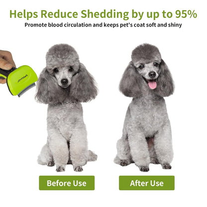 Pet Grooming Brush for Dogs and Cats, Self-Cleaning Undercoat Deshedding Tool, Effectively Reduces Shedding by Up to 95%, Long or Short Hair Remover for Grooming, Green, Hair Brush