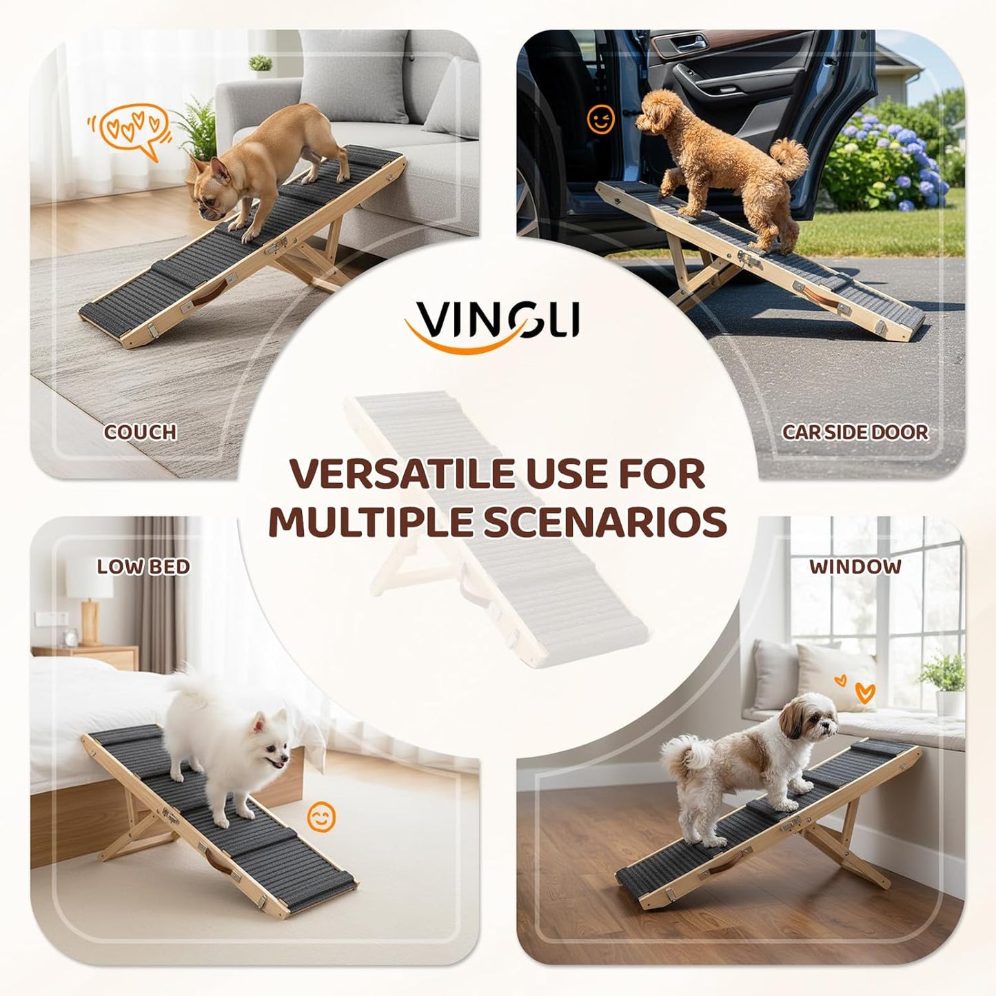 VINGLI Dog Ramp for Bed, 33" Foldable Dog Steps for Couch Height Adjustable, Portable Pet Ramp for Car with Non-Slip Mat (33 inch)