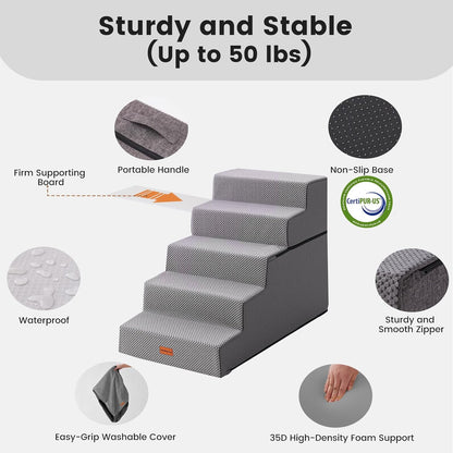 Gardner Pet Dog Stairs for Small Dogs 18.5" H, 4-Step Extra Wide Dog Steps for Bed, Pet Stairs for Bed and Couch with Durable Non-Slip Waterproof Fabric Cover and Soft Foam, Navy