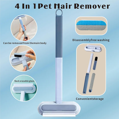 4 in 1 Pet Hair Remover Tool, Grey, 23.3Inch Adjustable Long Handle, Reusable, Washable Lint Cleaner for Dog and Cat Hair, Gentle on Furniture, for Couch, Furniture, Carpet, Clothes, Bedding