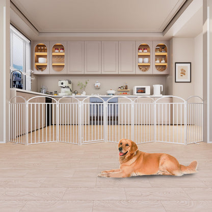SNUOWU 4 Panels Full Matel Freestanding Dog Gates with Door, 96"Extra Wide 32"Tall Free Standing Dog Pet Gate for Indoor & Outdoor. Foldable Pet Fences for Doorways, House, Stairs, Porch, Deck, Yard