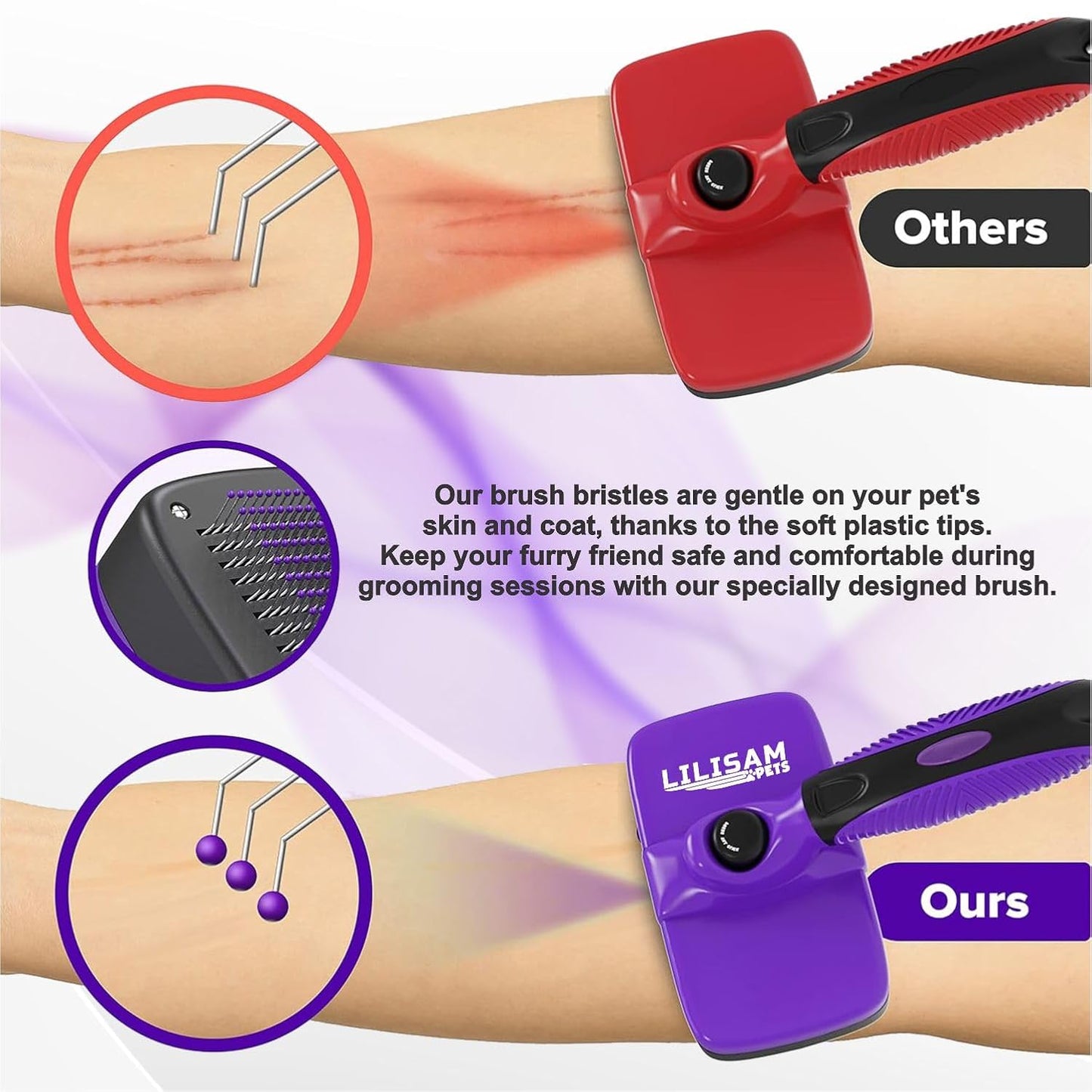 Pet Self Cleaning Slicker Brush and Grooming Comb - Gently Removes Loose Hair, Tangles, and Dirt - Skin Friendly Deshedding Grooming Tool for Hair Dogs & Cats - Pet Supplies Accessories (Purple)