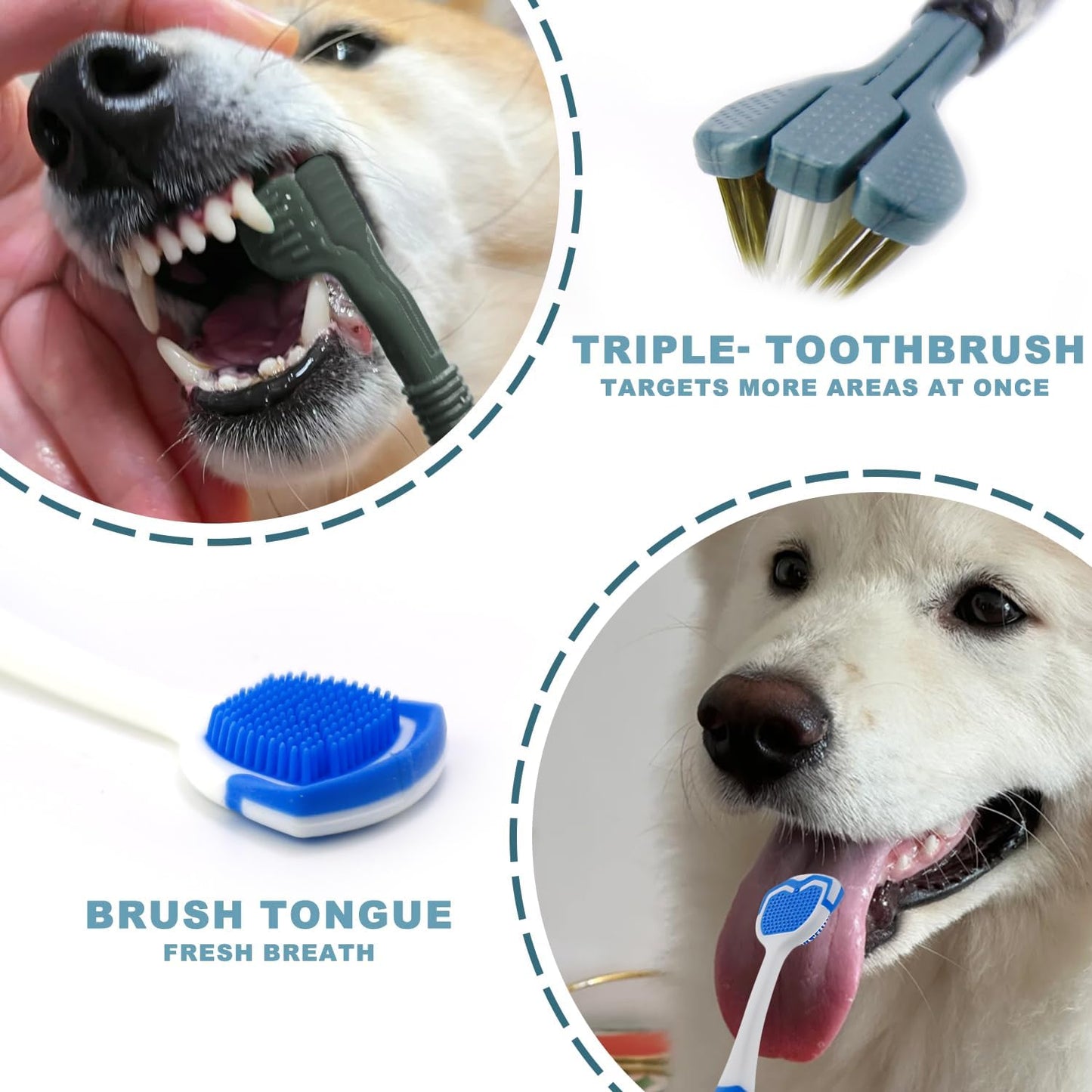 Dog Toothbrush Kit, 360-Degree Finger Three-Sided Design, Replaceable Brush Heads, Easy Teeth Cleaning and Dental Care (20 Pack)