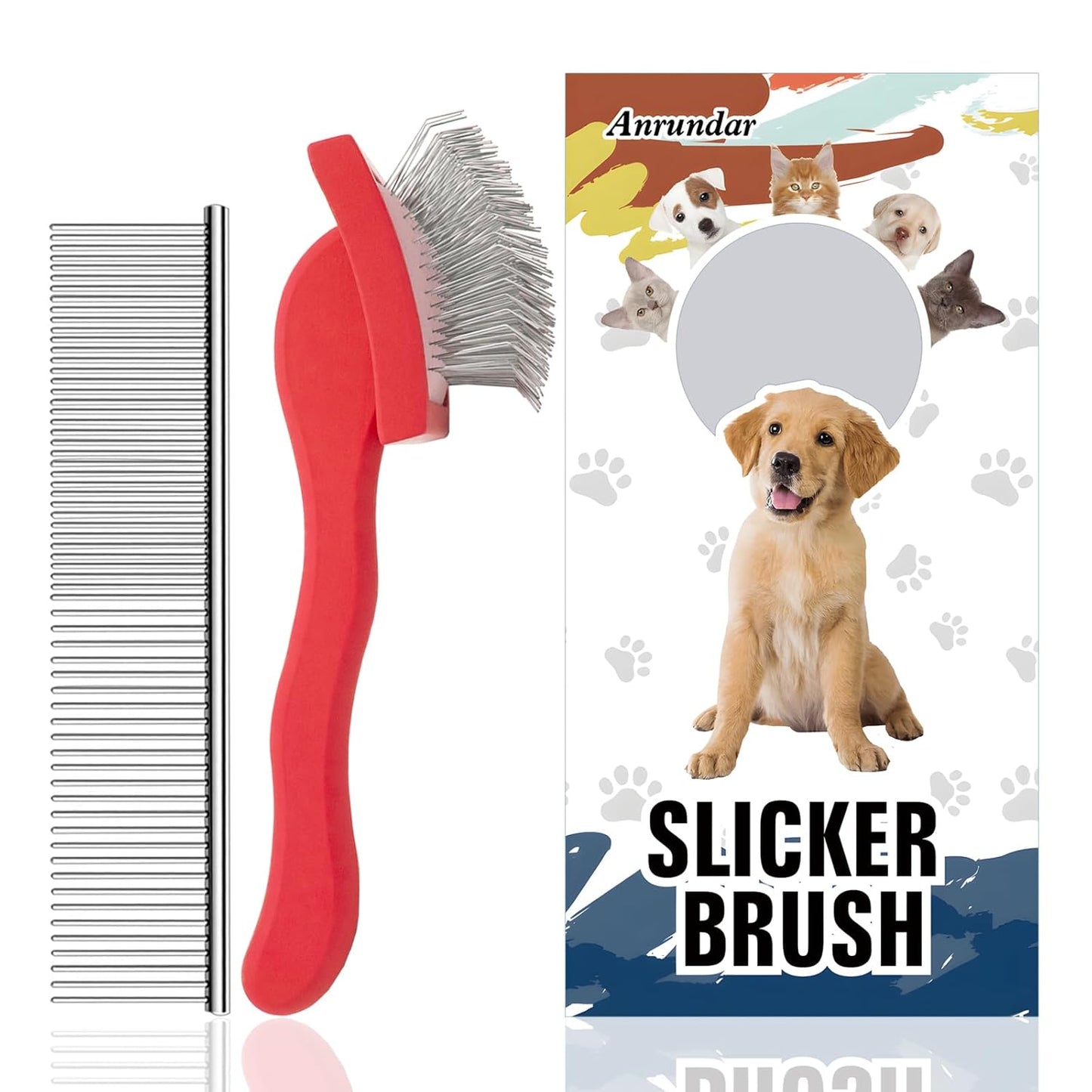 Dog Slicker Brush for Golden Doodle Grooming Kit - Dematting Brushes for Goldendoodles, Labradoodles, Poodles - Pet Hair Brush for Medium & Long Haired Dogs - Large (Blue)