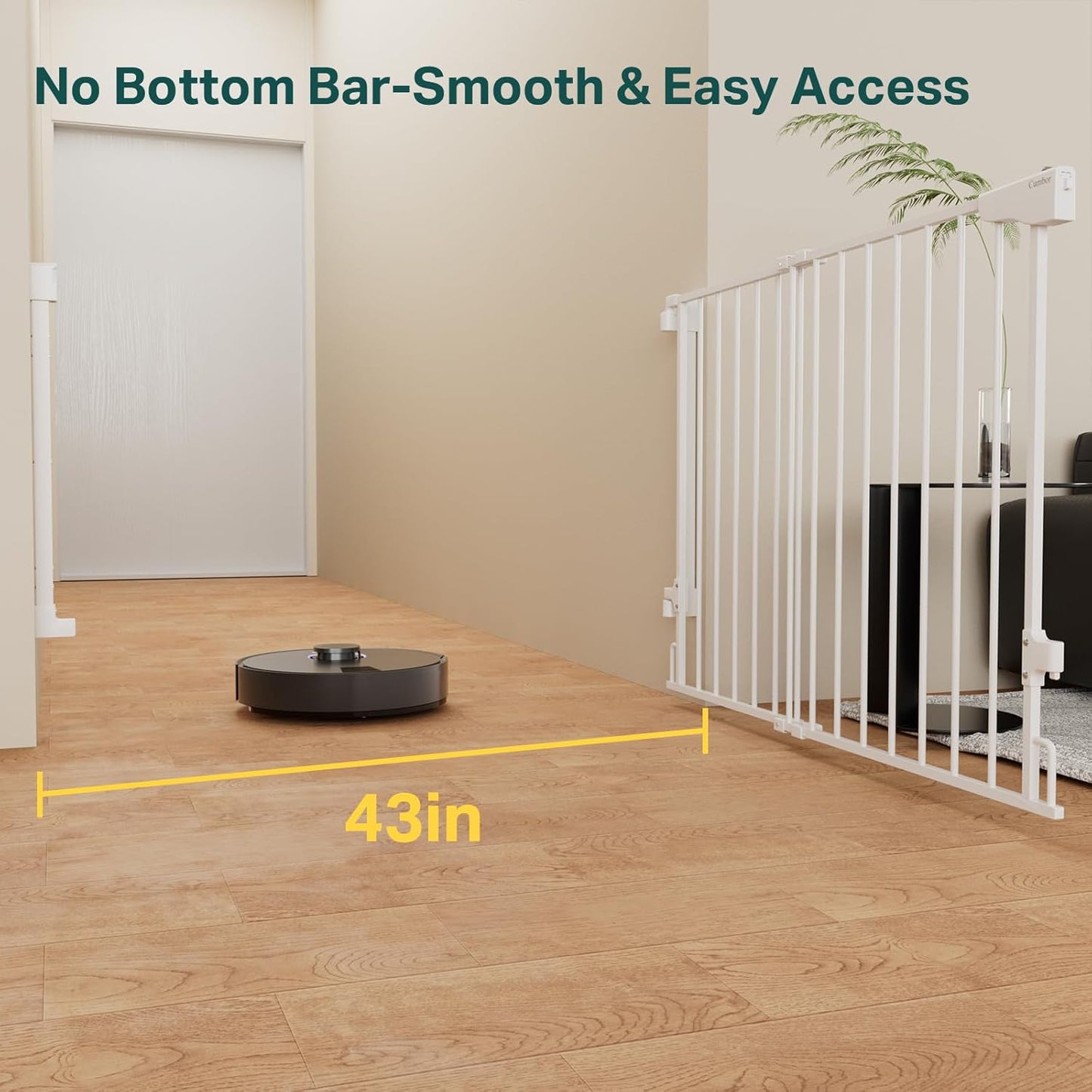 Cumbor 29.2–43" Baby Gate for Stairs, Hardware Mounted (Drill Required), Expandable No Bottom Bar Dog Gate, Auto Close Extra Wide Walk Thru, Pet & Toddler Proof Gate, Top & Bottom of Stairways(Black)