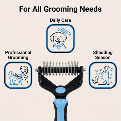 Title3-in-1 Pet Grooming Brush Dematting Comb – Double-Sided Deshedding Rake for Dogs Cats, Professional Undercoat Tool for Mats Tangles Loose Fur