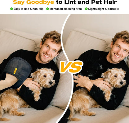 2 Pcs Reusable Electrostatic Pet Hair Remover Glove & Magic Brush, Cat & Dog Hair Removal Grooming Gloves for Furniture, Couch, Carpet, Car Seat, Clothes