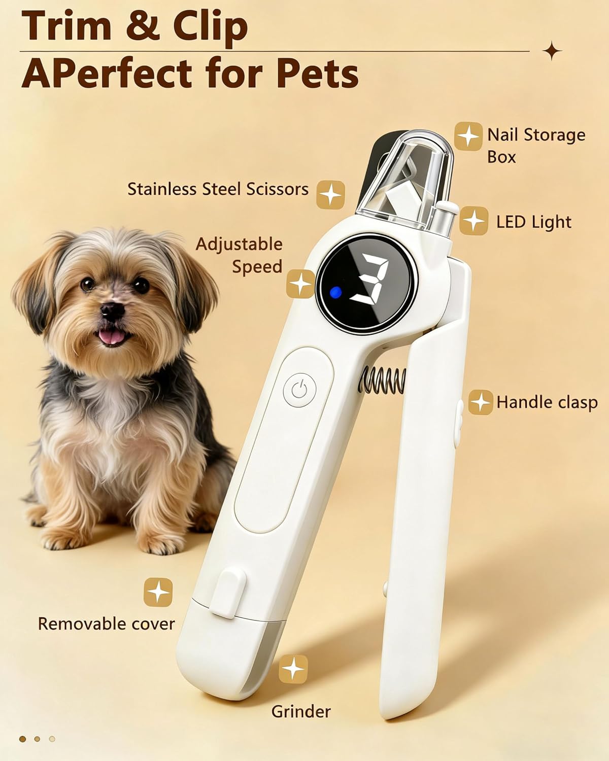 2-in-1 Pet Nail Clipper and Grinder with LED Light & Safety Guard - Painless Quiet Grooming Tool for Small & Large Dogs & Cats, Avoid Overcutting Professional Pet Trimmer