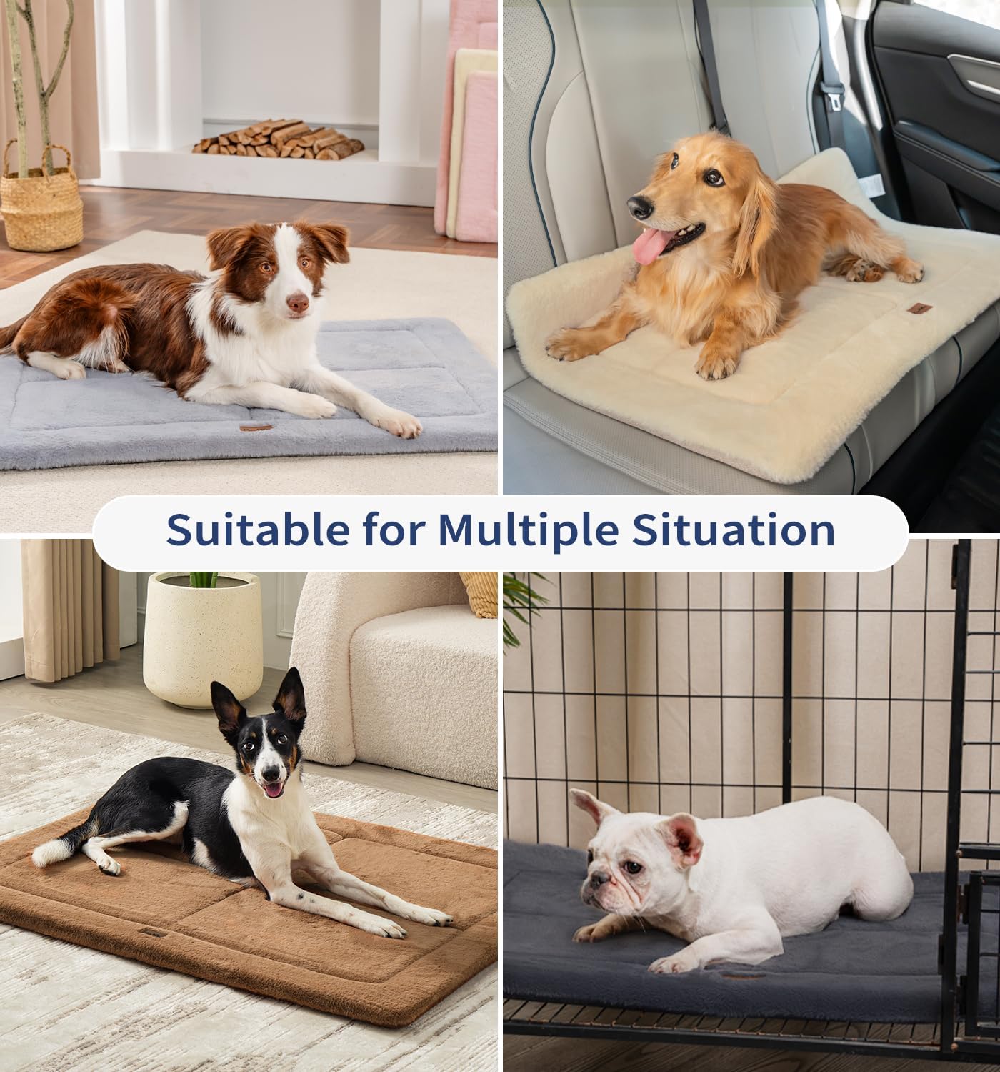 Made4Pets Dog Crate Pad Bed for Medium Large Dogs, Washable & Reversible, Anti-Slip Kennel Mat for Cozy Sleeping, Soft Fluffy Dog Bed for Indoor & Outdoor Use, 35"x23", Gray