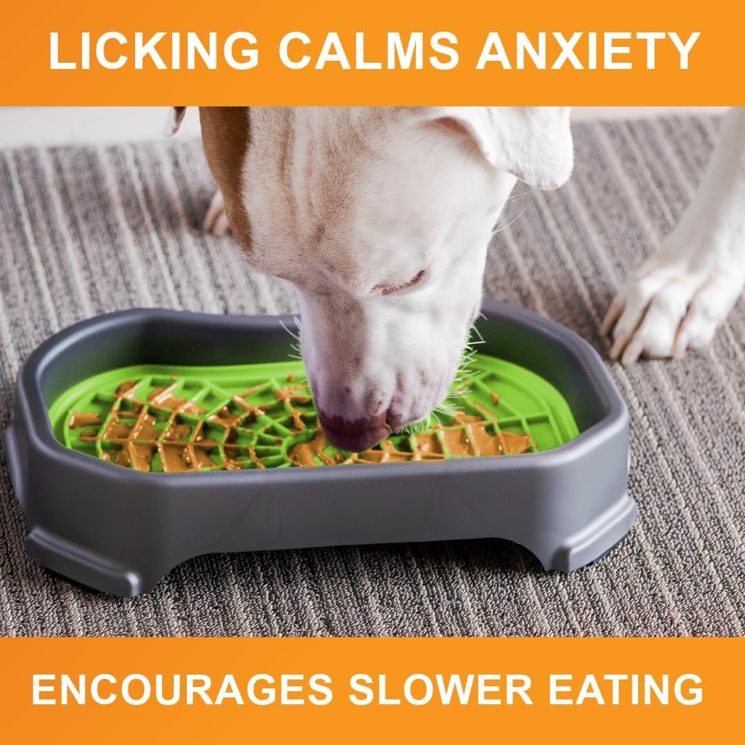 Neater Pets Neat-LIK Dog Lick Mat w/Mess-Proof Tray, Lick Mat for Dogs, Cats, Puppy, Reduces Anxiety & Boredom, Peanut Butter Slow Feeder, Interactive Treat Licking Pad (Green/Vanilla Bean)