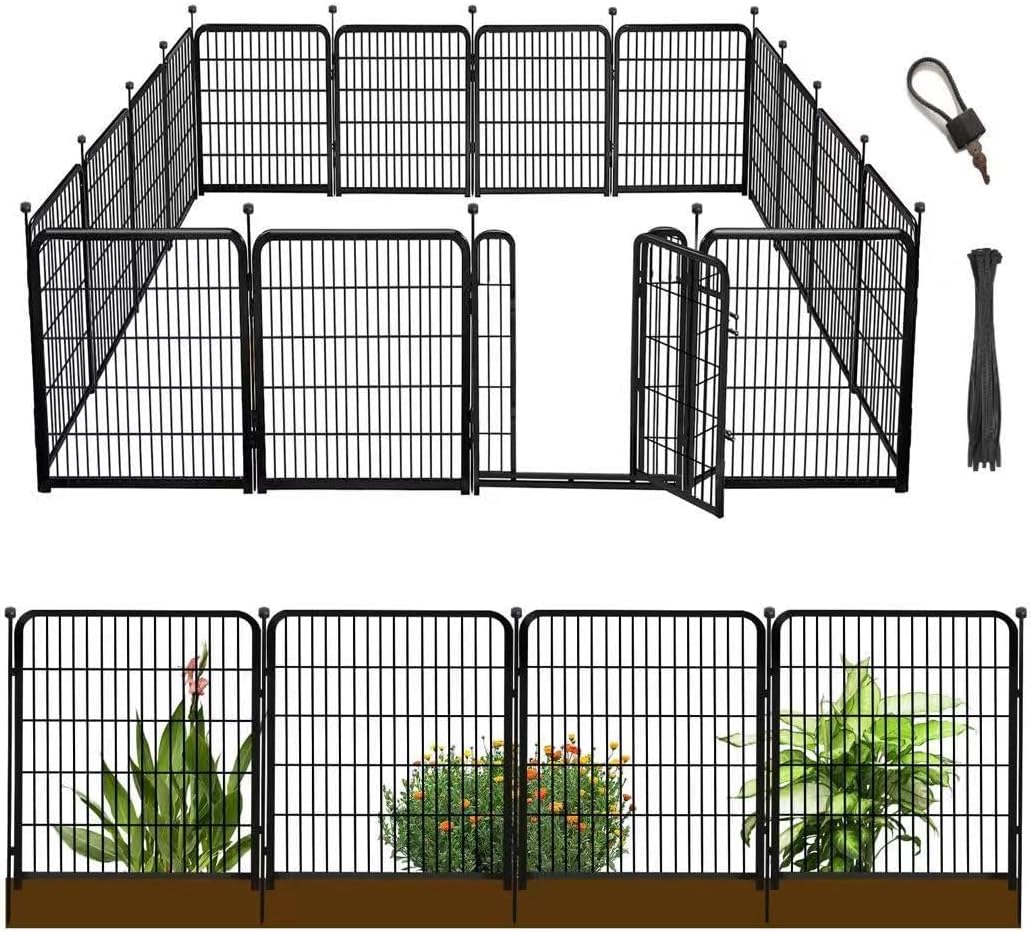 Getlay 36 in(H) Garden Fence, Wide Gate Low Threshold, 10 Panels Total 22.1 Ft(L) Heavy Duty Iron Animal Barrier Fence for Yard,Suitable for Indoor Or Outdoor Dog Fencing,Garden Border Fence