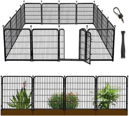 Getlay 36 in(H) Garden Fence, Wide Gate Low Threshold, 10 Panels Total 22.1 Ft(L) Heavy Duty Iron Animal Barrier Fence for Yard,Suitable for Indoor Or Outdoor Dog Fencing,Garden Border Fence