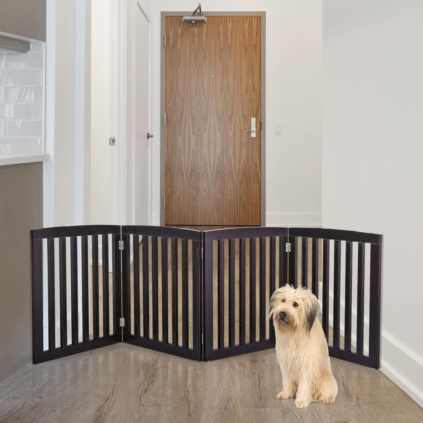 Nouva 36" H Pet Gate, 3 Panels Indoor Foldable Dog Fence, Dog Gate for Stairs Doorways, Hardwood Pet Gate, Freestanding Pet Fence, White