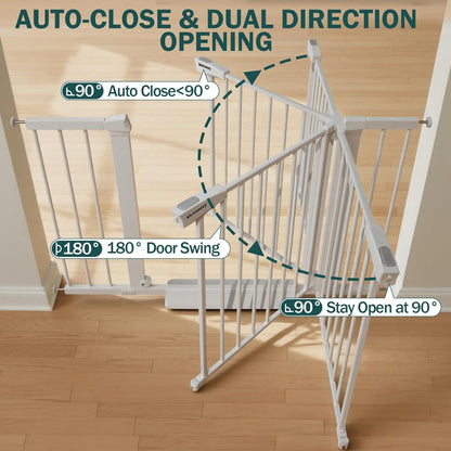 Mumeasy 29.7-46" Baby Gate for Stairs, Pressure Mounted Dog Gate for Doorways, Auto Close Walk Through Pet Gate Indoor, Extra Wide Metal Child Safety Gate, Mom's Choice Awards Winner, Black