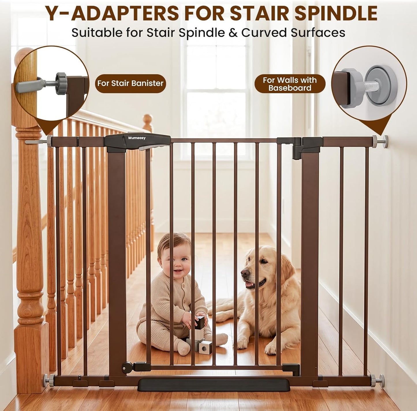 Baby Gate for Stairs, 29.7-40.6" Auto Close Dog Gate Indoor for Doorways, Dual-Lock Design, Adjustable Pet Gate No Drilling with Walk Thru Door for Hallways, Stroller Friendly, Black