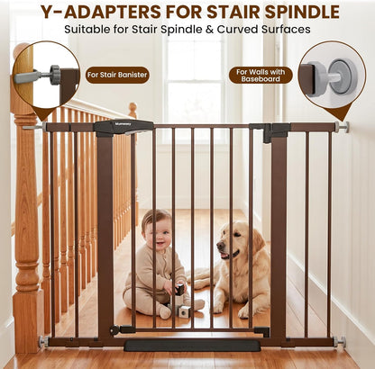 Baby Gate for Stairs, 29.7-40.6" Auto Close Dog Gate Indoor for Doorways, Dual-Lock Design, Adjustable Pet Gate No Drilling with Walk Thru Door for Hallways, Stroller Friendly, Black