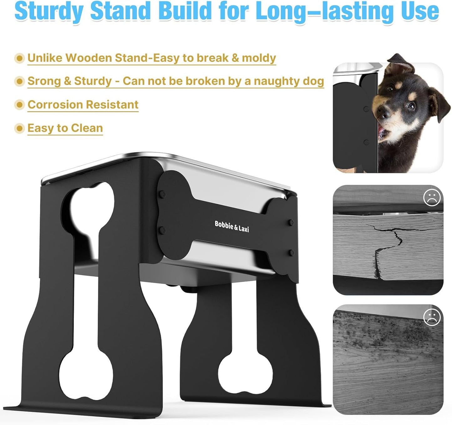2.4 Gallon Elevated Large Dog Water Bowl,14" Raised Stainless Steel Bowl with Stand for Large Breed, Full Metal Dog Feeding Station for Relief Joint Pressure, Easy Clean for Indoor & Outdoor Uses