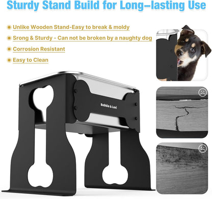 2.4 Gallon Elevated Large Dog Water Bowl,14" Raised Stainless Steel Bowl with Stand for Large Breed, Full Metal Dog Feeding Station for Relief Joint Pressure, Easy Clean for Indoor & Outdoor Uses