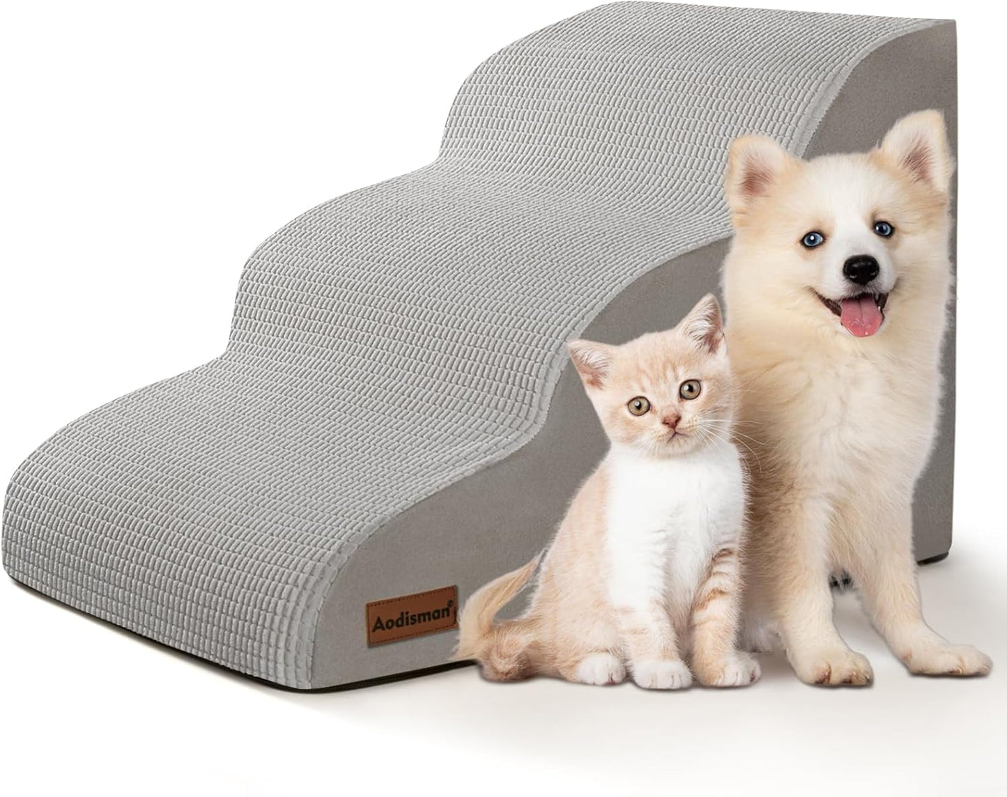 Aodisman 3-Step Dog Ramp and Stairs for Sofa and Chair - Non-Slip Sturdy Pet Steps for Small Dogs and Cats,15.7" H,Grey