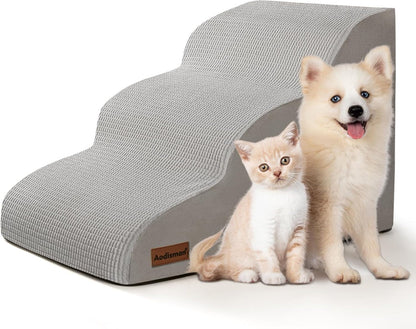 Aodisman 3-Step Dog Ramp and Stairs for Sofa and Chair - Non-Slip Sturdy Pet Steps for Small Dogs and Cats,15.7" H,Grey