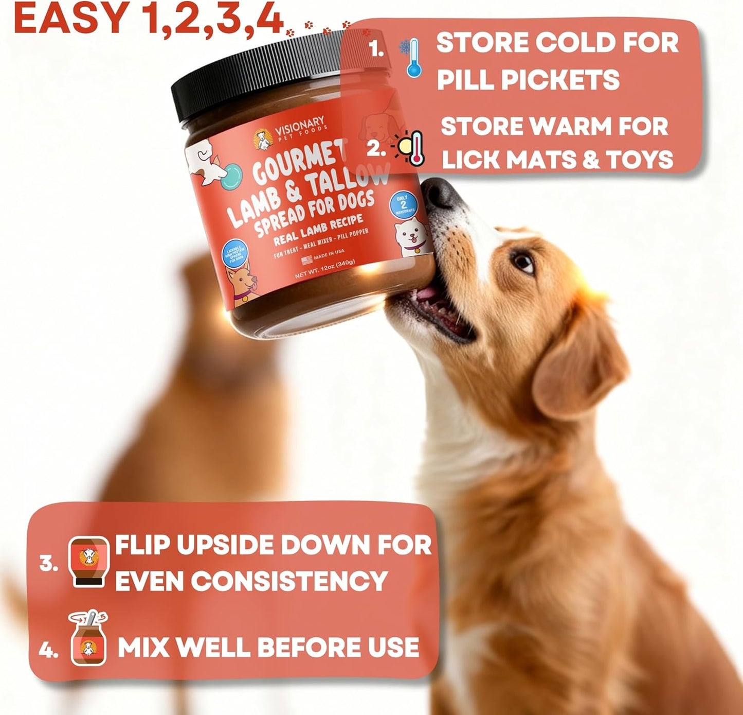 Visionary Pet Foods Beef Meat Spread - Healthy Dog Treat - Alternative to Dog Peanut Butter, Xylitol Free, No Sugar and Filler Free - Use on Lick Mat, Food Mixer, Pill Pockets - 12oz Jar