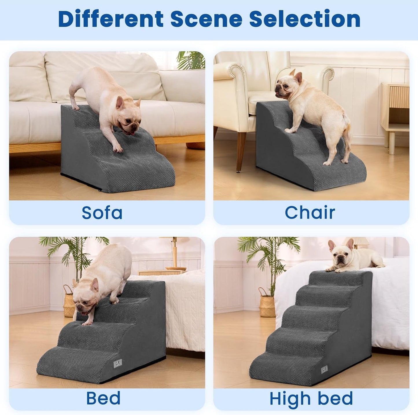 Airpanda Dog Stairs for Small Dogs and Cats – 3 Step Pet Ramp for Couch & Sofa, Non-Slip Dog Steps for Pets, Washable Cover, High-Density Support Foam for Easy Climbing,Beige
