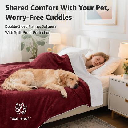 LOOBANI Waterproof Blanket for Bed: Reversible Soft Flannel Twin Bed Blanket 60" x 80", Leakproof Throw Spill-Proof Dog Pet Blanket for Couch Cover, Movie Time, Camping, Travel, Grey