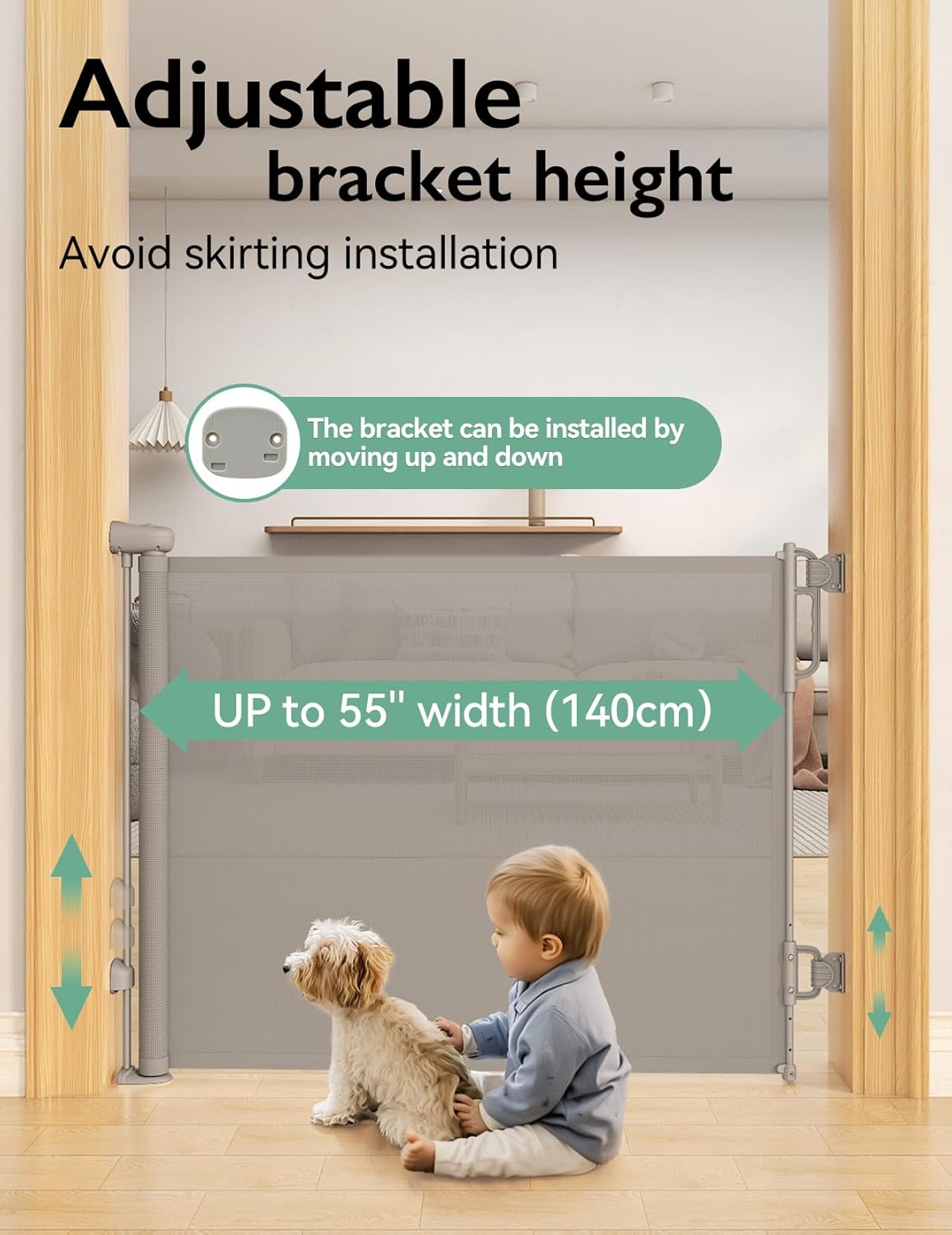 Momcozy Auto Lock Retractable Baby Gate, Safety Gate for Baby and Pet, 33” Tall, Extends to 55” Wide, Mesh Safety Dog Gate for Stairs, Indoor, Outdoor, Doorways, Hallways