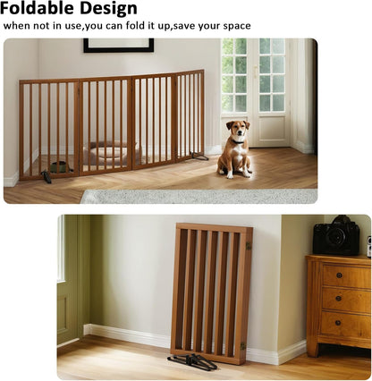Dog Gate 32" Tall Foldable Dog Gate for Doorways Freestanding Pet Gate for Dogs Indoor (Walnut, 3 Panel)