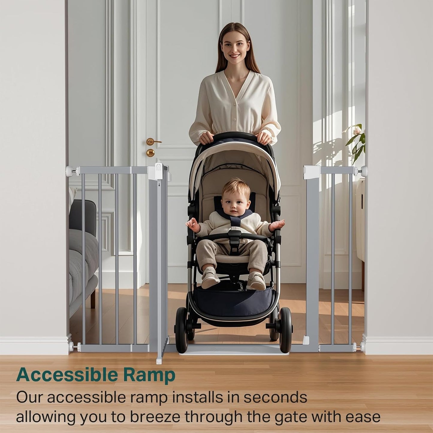 Cumbor 36.6-64" Extra Wide Baby Gate for Stairs, Dog Gates for Doorways, Auto-Close Pet Gate Indoor, Pressure Mounted Walk Through Safety Child Gate for Kids Toddler, Tall Pet Puppy Fence Gate, Brown