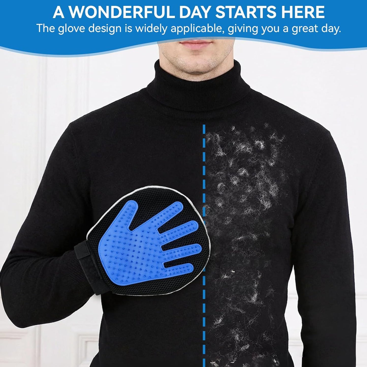 Pet Grooming Glove Hair Remover Brush Gentle Deshedding Efficient Pet Mitt Pet Massage Gloves Left & Right Hand Draw Dogs Cats Horses Long Short Fur (1Pair Left & Right Hand (Blue))