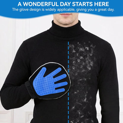 Pet Grooming Glove Hair Remover Brush Gentle Deshedding Efficient Pet Mitt Pet Massage Gloves Left & Right Hand Draw Dogs Cats Horses Long Short Fur (1Pair Left & Right Hand (Blue))