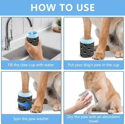 Coffee Gray Print Dog Paw Cleaner Cup with Soft Silicone Brush, Portable Lightweight Small Muddy Paw Washer for Dogs, Easy to Use Pet Foot Cleaner