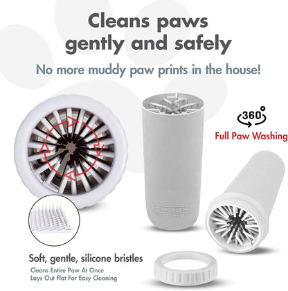 Dexas MudBuster Medium Dog Paw Cleaner in Fuchsia - Fits 1.5"-2.5" Wide Paws, Portable Paw Washer for Muddy Paws, Dog Paw Cleaning Cup with Gentle Silicone Bristles, Quick Clean Pet Paw Washer