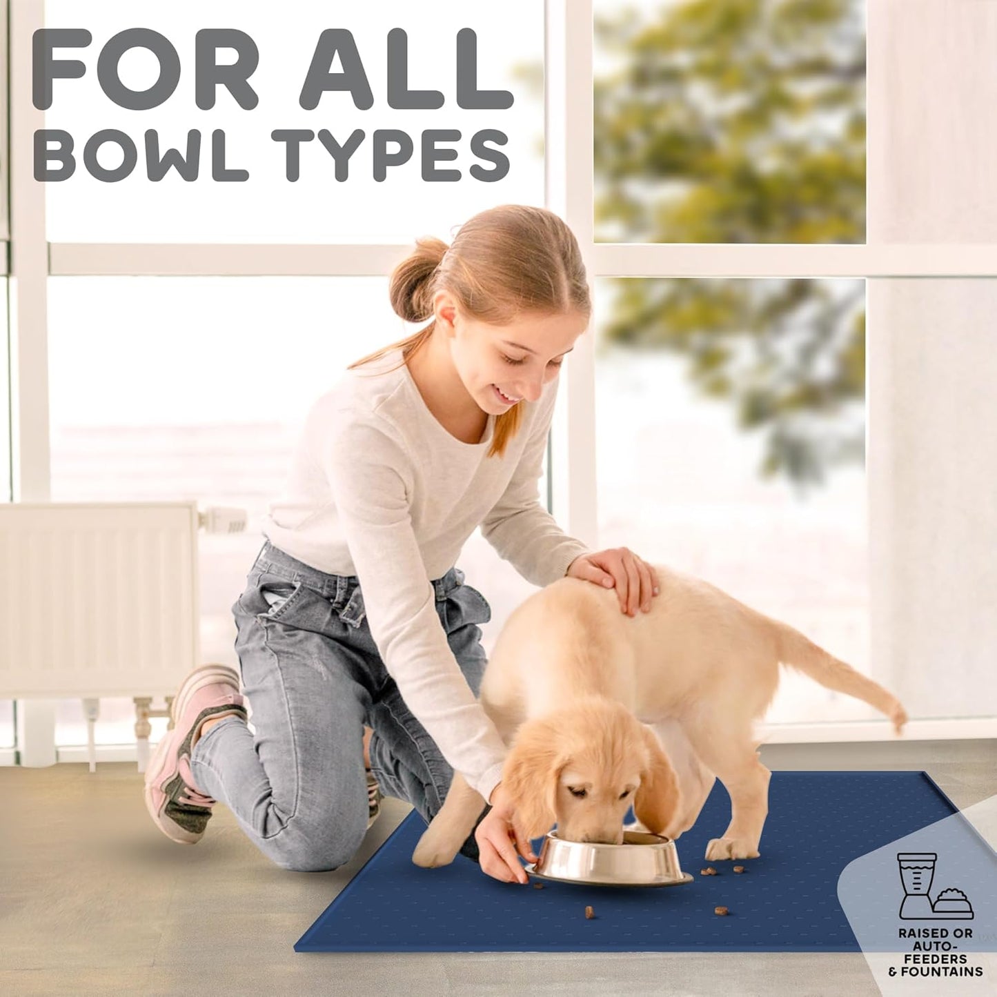 Dog Food Mat - Raised Edges Dogs Mat for Food and Water Prevent Spill, Waterproof Cat Food Mats Protect Floors, Easy Clean Dog Bowl Mats for Food and Water, Silicone Pet Feeding Placemats